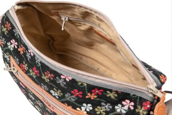Risorse Future Risorse Future Gloria Umhängetasche aus Baumwolle und Hanf, Blümchen black, – Produktbild 3 von 3