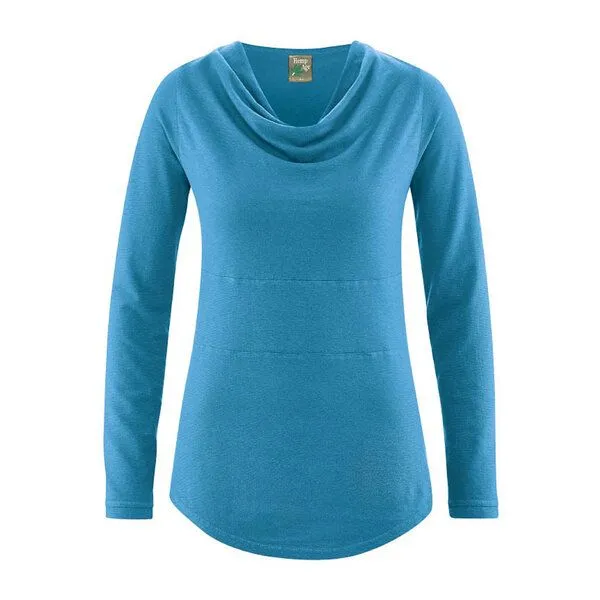 HempAge HempAge Damen Langarmshirt mit Wasserfallkragen Hanf/Biobaumwolle, Atlantic, – Produktbild 1 von 3