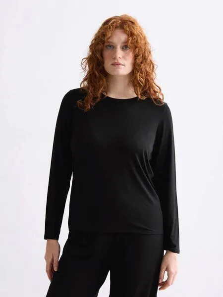 erlich textil erlich textil Light Touch lockeres Langarmshirt im 2er Pack aus weichem Modal, made in Europe, Schwarz, – Produktbild 2 von 4