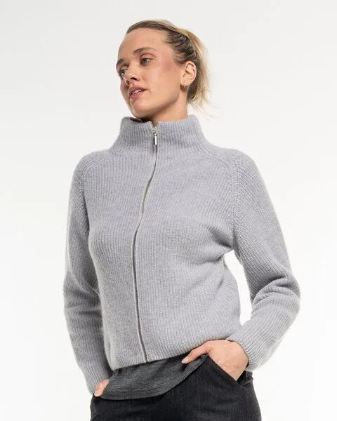 Alma & Lovis Alma & Lovis Zip-Strickjacke aus Kaschmir und Wolle, Dunkelblau, – Produktbild 2 von 4