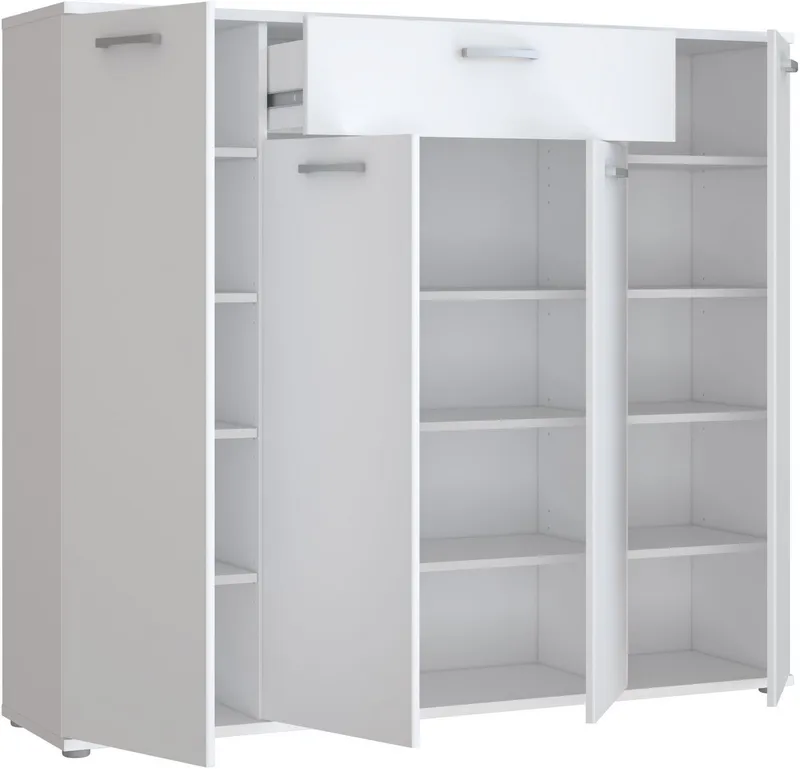 FORTE Kommode Kombikommode, Stauraum, Einlegeböden verstellbar, B/H/T ca.140/120/34 cm, viel Stauraum, PEFC zertifiziert, Weiß, – Produktbild 1 von 5