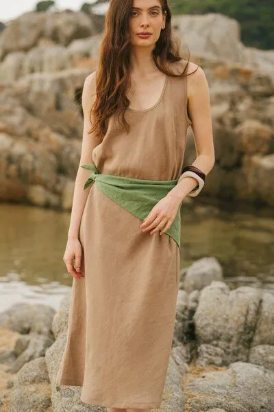 AmourLinen AmourLinen Ines Midi-Kleid aus Leinen, Rosabraun, – Produktbild 4 von 4