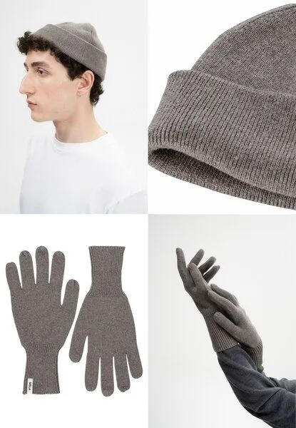 MELA MELA Bundle Feinstrick Mütze kurz LESH + Strick Handschuhe RISHI, Bear melange, – Produktbild 1 von 4