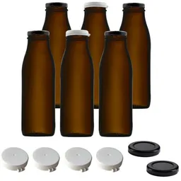 mikken mikken 6x Milchflasche braun 500 ml Glasflasche mit Deckel + Frischhaltedeckel und Etiketten – Produktbild 1 von 1