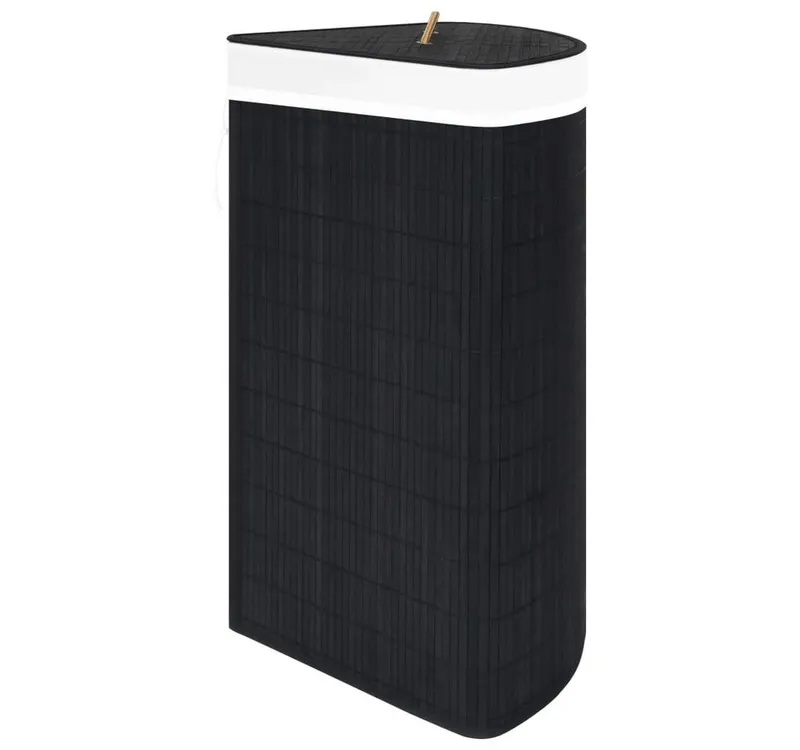 furnicato Wäschekorb Eck-Bambus 52,3x37x65 cm Schwarz (1 St), Schwarz, – Produktbild 5 von 5