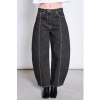 JAN N JUNE JAN 'N JUNE Damen vegan Jeans Mit Weitem Bein Faya Dunkler Leo Print, Schwarz, – Produktbild 1 von 1