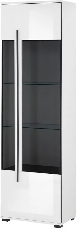 Home affaire Vitrine Cantara, Vitrinenschrank in Eiche Evoke, Weiß o Kaschmir, Standvitrine schwarzer Stangengriff, ausreichend Stauraum, vielseitig einsetzbar, Weiß, – Produktbild 2 von 3