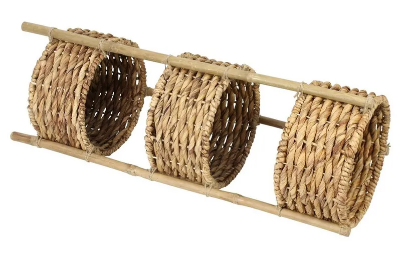 Dekoleidenschaft Standregal aus Bambus mit 3 Körben aus Wasserhyazinzthe, Korbregal, Badregal, 90 cm hoch, Küchenregal, Beistellregal, Ordnungsregal, Bambusregal, Beige, – Produktbild 1 von 5
