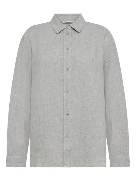 KnowledgeCotton Apparel KnowledgeCotton Apparel Lockeres Leinenhemd mit langen Ärmeln - Bio-Leinen GOTS/Vegan, Grau (yarndyed-ultimate-grey), – Produktbild 1 von 3