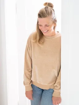 FUXBAU FUXBAU Frauen Samt Oversize Pullover - beige gelb geriffelt – Produktbild 1 von 1
