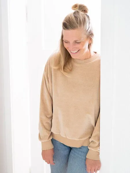 FUXBAU FUXBAU Frauen Samt Oversize Pullover - beige gelb geriffelt, Beige gelb geriffelt, – Produktbild 1 von 4