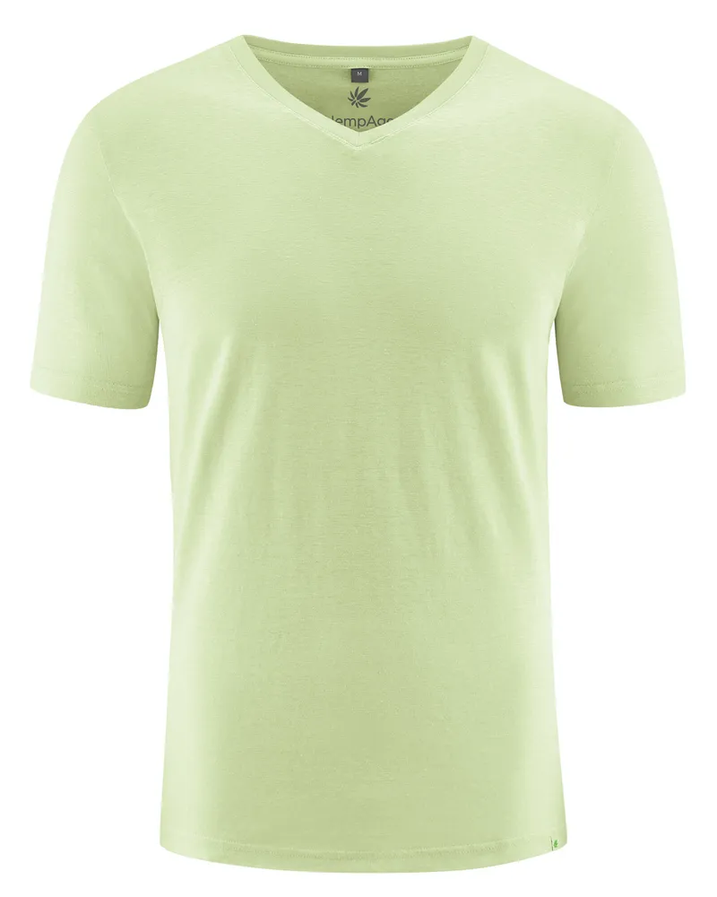HempAge Hempage Herren vegan T-Shirt Mit V-Ausschnitt Schmal Geschnitten Matcha Grün, Grün, – Produktbild 1 von 2