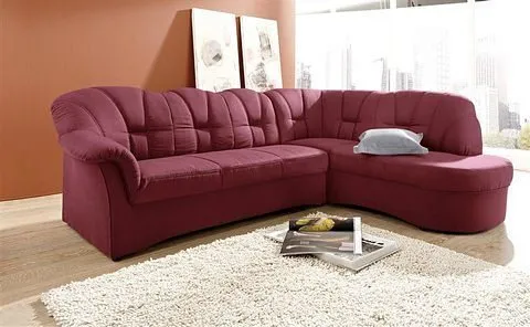 DOMO collection Ecksofa Papenburg, zeitlose Rückensteppung, elegante Armlehne, L-Form, mit Ottomane, wahlweise mit Bettfunktion, Rot, – Produktbild 7 von 8