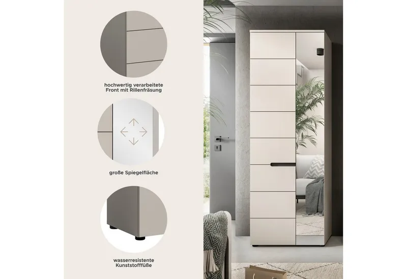 Home affaire Garderobenschrank REHAT, TOPSELLER!, Höhe 190cm, 2 Türen, 6 Fächer, 1 Kleiderstange (1-St., in verschiedenen Farben erhältlich) Garderobe, Flurschrank, Dielenschrank, Kleiderschrank, Garderobenmöbel, Beige, – Produktbild 1 von 5