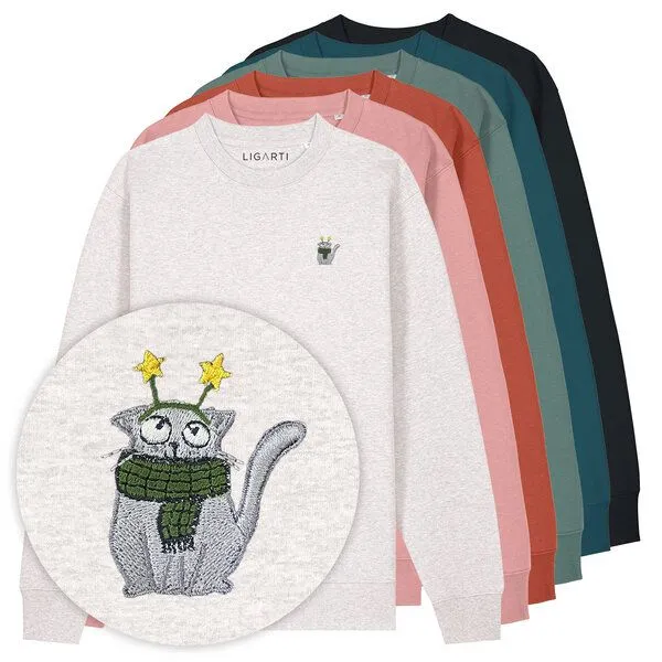 LIGARTI Bestickter Pullover – Babette die Winter-Katze – LIGARTI Tiermanufaktur, Schwarz, – Produktbild 2 von 3