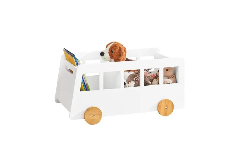 SoBuy Bücherregal KMB41, Spielzeugtruhe Kinderzimmerregal mit Rollen, Bücherregal Kinder, Kinderregal Aufbewahrungsregal für Kinder Bücherständer Spielzeugregal, Weiß, – Produktbild 1 von 5