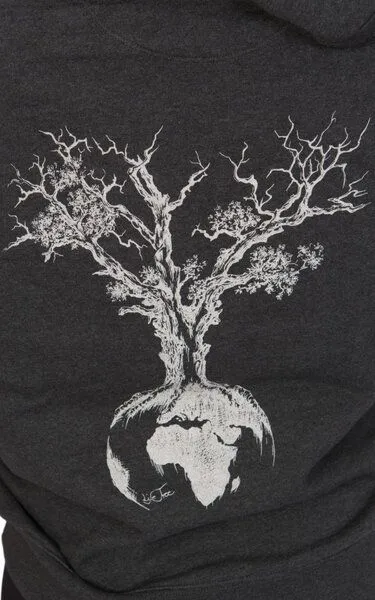 Life-Tree Life-Tree Hoodie aus Biobaumwolle Fairwear Unisex Weltenbaum in Dark Heather Grey – Produktbild 5 von 5