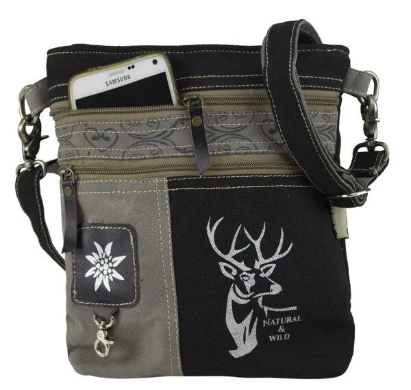 Domelo Domelo Umhängetasche. Canvas Trachtentasche mit Hirsch-Motiv, grau/ schwarz – Produktbild 5 von 8
