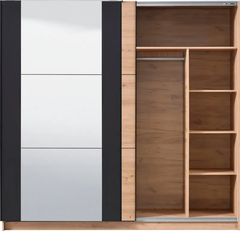 Home affaire Schwebetürenschrank Sardinia, Kleiderschrank mit Spiegel, FSC®-zertifiziert inklusive Inneneinteilung, 217x210x62,5cm, ABS Schutzkanten, Beige, – Produktbild 5 von 5