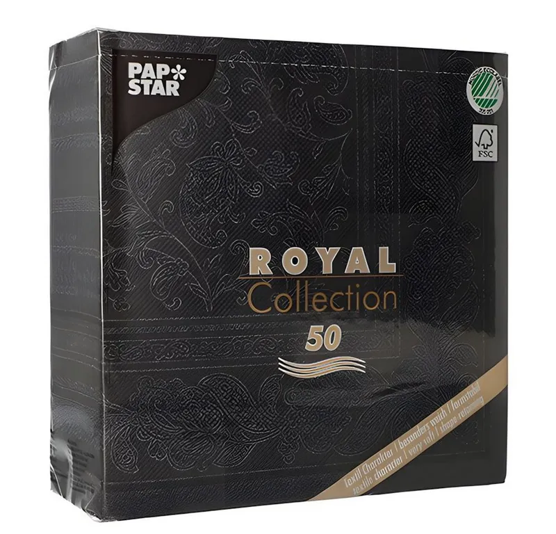 PAPSTAR PAPSTAR Papierserviette 50 x ROYAL Collection 1/4-Falz 40 cm x 40 cm schwarz Ornaments, Schwarz, – Produktbild 3 von 3