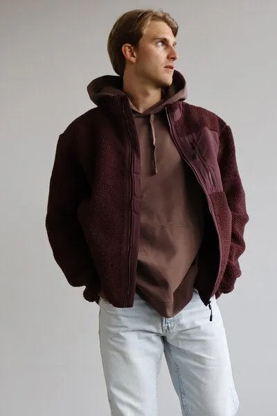 Kultgut Kultgut PRE-Order- New Recycling Generation - Kuschelige Sherpa Fleecejacke / With Love, Dunkelrot, – Produktbild 1 von 4