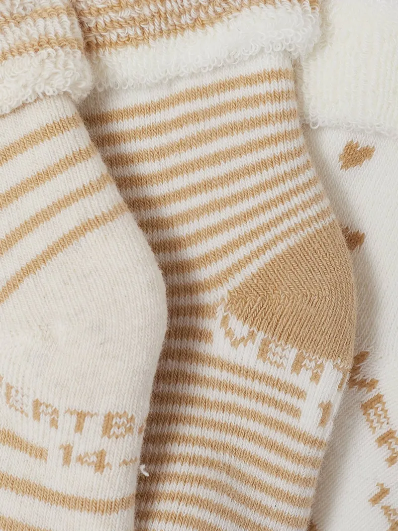 Vertbaudet 3er-Pack dicke Baby Socken HERZEN mit Umschlag, Hellbraun, – Produktbild 3 von 3