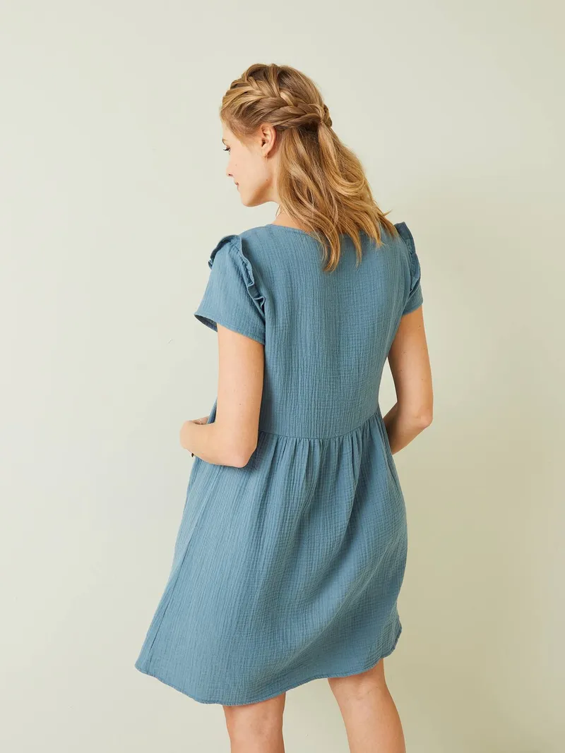 Vertbaudet Musselin-Kleid, Aquamarin, – Produktbild 3 von 4