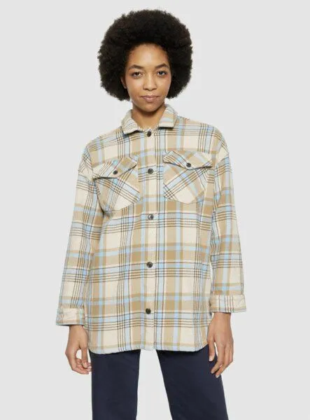 KnowledgeCotton Apparel KnowledgeCotton Apparel Heavy flannel check overshirt, Beige check, – Produktbild 2 von 4