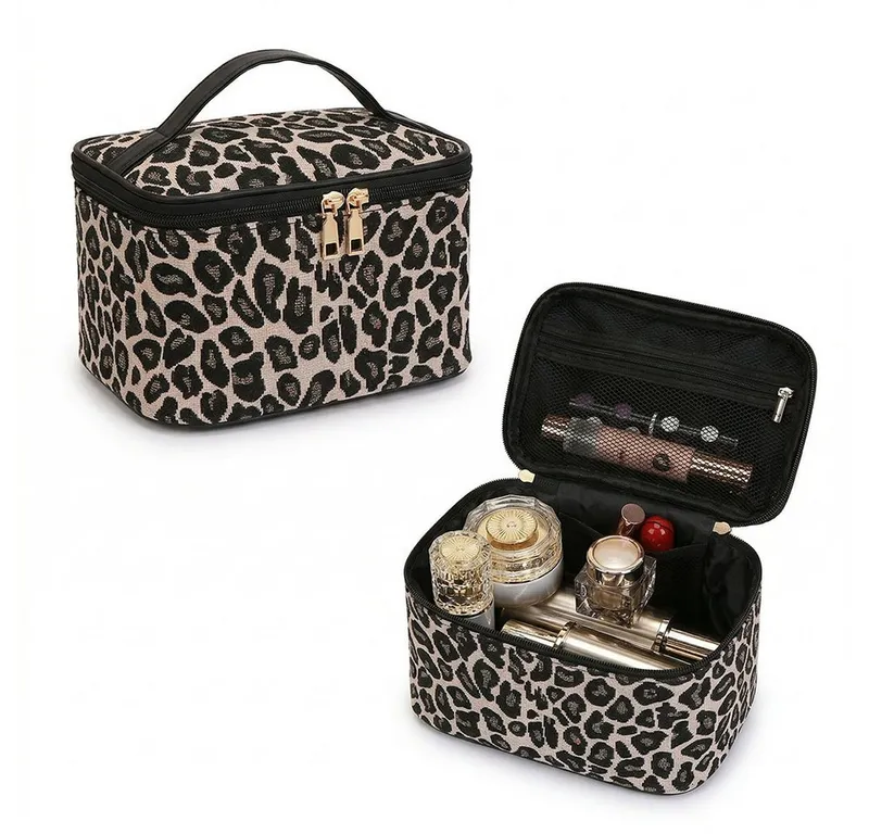 Agger Kulturbeutel Kosmetiktasche für Damen,Make-up-Tasche, tragbare (1-tlg), tragbare Kosmetiktasche mit Leopardenmuster,Waschbeutel, Beautycase – Produktbild 1 von 4