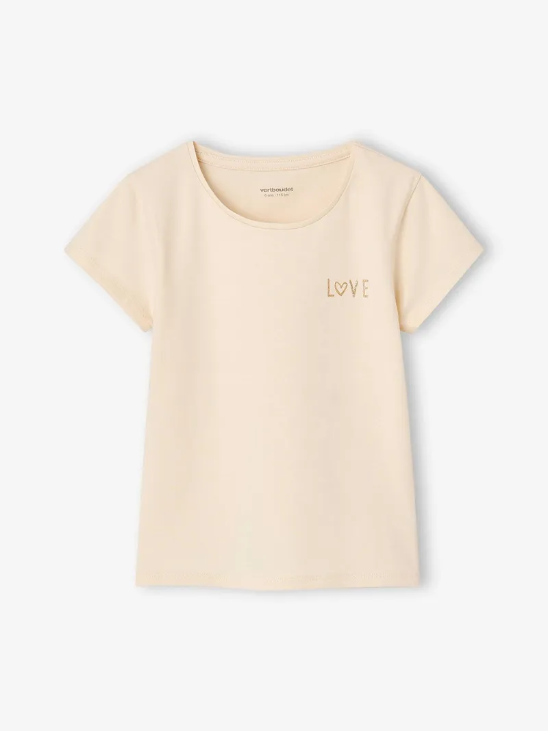 Vertbaudet 3er-Pack T-Shirts mit Glitzer-Schriftzug LOVE Mädchen, Pack beige leo, – Produktbild 2 von 4