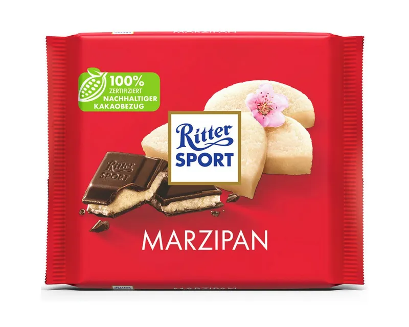 Ritter Sport Ritter Sport Schokolade, Ritter Sport Marzipan Halbbitter Schokolade mit Edel Marzipan 100g – Produktbild 1 von 5