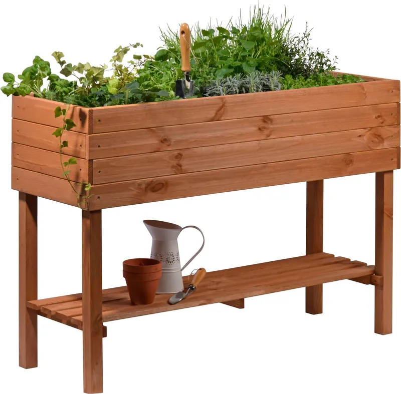 Dobar Dobar Hochbeet, mit Ablage, inkl. Pflanzfolie, wetterfest lasiert, Braun, – Produktbild 1 von 5