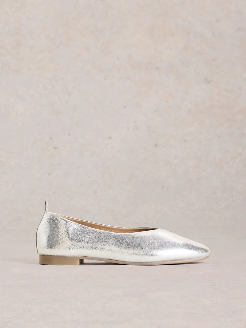 White Stuff Lederballerinas Cheri - 36, Silber tan metallic, – Produktbild 1 von 4