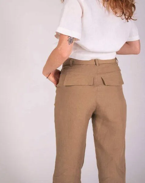 Aatise Aatise Karottenhose aus 100% Leinen mit halbhoher Taille Zigarette, Beige, – Produktbild 4 von 4
