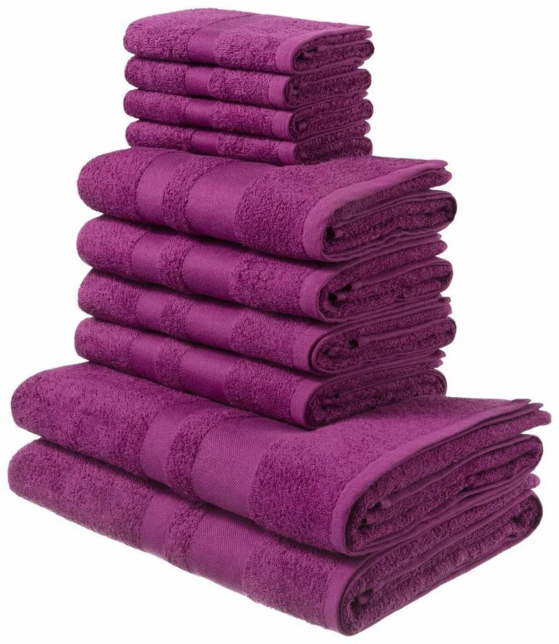 OTTO home Handtuch Set Vanessa, 10-tlg Handtuch-Set, weich, in Standard- und Premium-Qualität, Walkfrottee (Set, 10-St), 100% Baumwolle, Duschtücher, Handtücher, Gästetücher, mit Bordüre, Rosa, – Produktbild 2 von 8