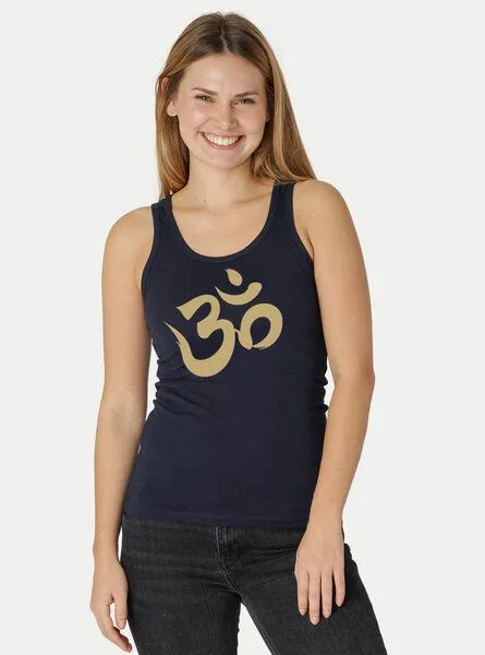 Peaces.bio - handbedruckte Biomode Peaces.bio - handbedruckte Biomode Bio-Damen-Tank Top Om, Navy, – Produktbild 2 von 3