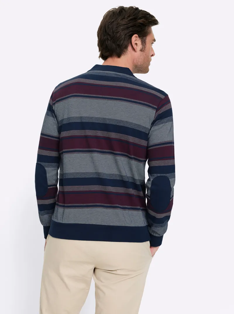 marco donati Langarm-Poloshirt dunkelblau-bordeaux-gestreift, Dunkelblau-bordeaux-gestreift, – Produktbild 2 von 2