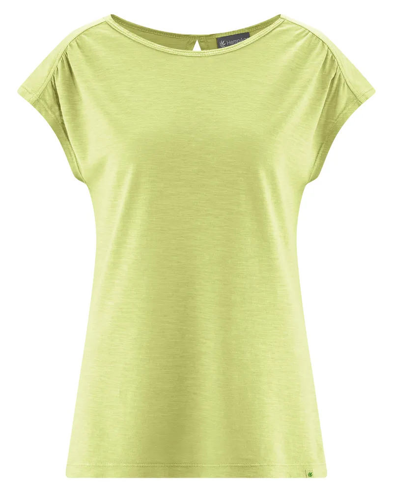 HempAge Hempage Damen vegan T-Shirt Mit Ausschnitt Am Rücken Lind Grün, Grün, – Produktbild 1 von 2