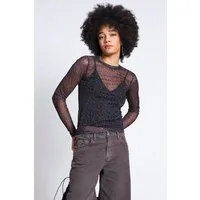 JAN N JUNE JAN 'N JUNE Damen vegan Langarm-Shirt Aus Mesh Mit Dora Dark Leo Print – Produktbild 1 von 1