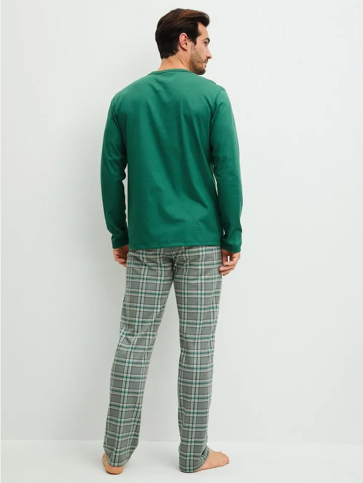 CALIDA CALIDA Schlafanzug Relax Imprint 2 (2 tlg) Langarm-Shirt & Hose mit geradem Bein, Grün, – Produktbild 2 von 5