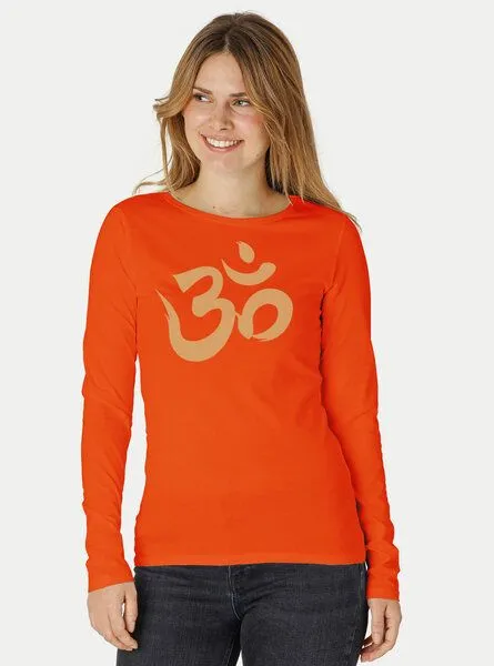 Peaces.bio - handbedruckte Biomode Peaces.bio - handbedruckte Biomode Bio-Damen-Langarmshirt "OM", Orange, – Produktbild 2 von 3