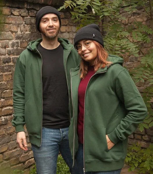 päfjes päfjes Basic Zipper Jacke - Fair gehandelt - Unisex Bio Sweatjacke, Grün, – Produktbild 2 von 4