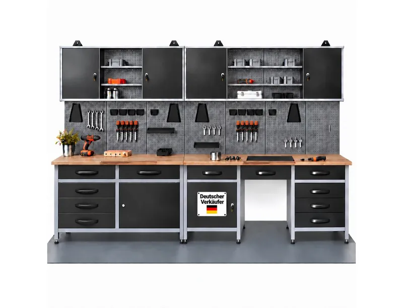 ONDIS24 Werkstatt-Set Werkstatt-Set Herkules 280 cm Werkbank 11 Schubladen Hängeschränke – Produktbild 1 von 5