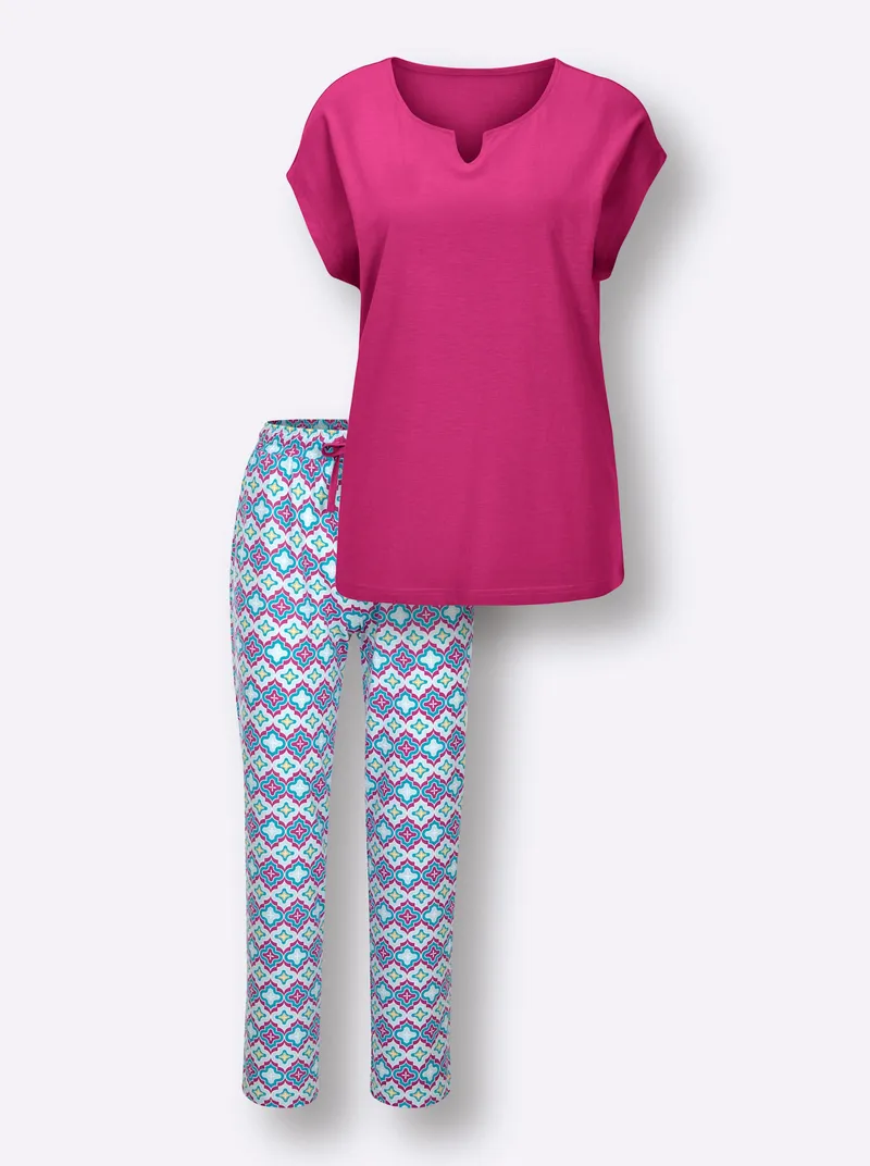 wäschepur Schlafanzug magenta-mint-bedruckt, Magenta-mint-bedruckt, – Produktbild 1 von 2
