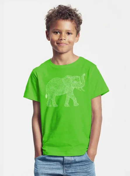 Peaces.bio - handbedruckte Biomode Peaces.bio - handbedruckte Biomode Bio-Kinder T-Shirt "Babyelefant", Apfelgrün, – Produktbild 2 von 2