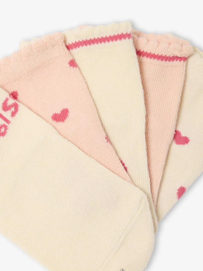 Vertbaudet 5er-Pack Socken HERZEN, Altrosa, – Produktbild 3 von 3