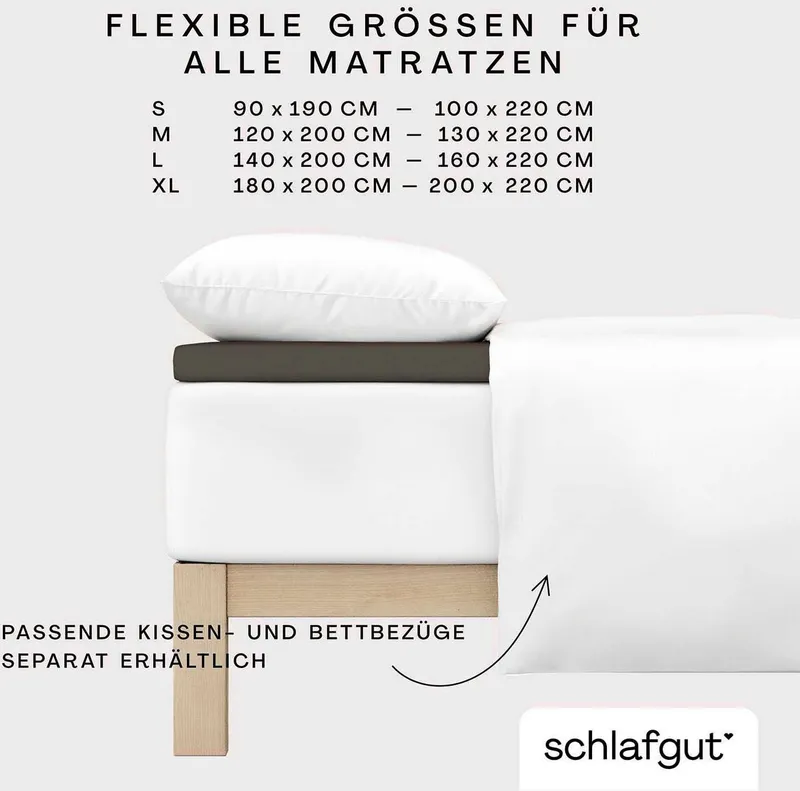 Schlafgut Schlafgut Spannbettlaken PURE TOPPER Bio-Baumwolle mit Elasthan 170 g/m² für Topper bis 10 cm, Jersey-Elasthan, Gummizug: rundum, (1 Stück), PREMIUM Laken für Matratzen bis 10 cm Höhe, dehnbar, blickdicht, Braun, – Produktbild 1 von 5