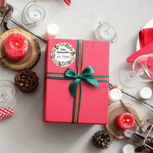 Fines Papeterie Fines Papeterie 50 Aufkleber WEIHNACHTSKRANZ 5cm rund auf Rolle Recyclingpapier verschiedene Motive – Produktbild 5 von 6