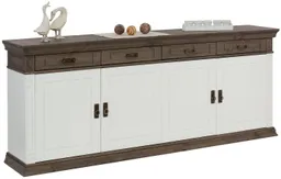OTTO home Sideboard Vinales, Kommode, 4 Schubkästen, 4 Türen, 4 Fächer (B/T/H:202/39/83 cm), Massivholz, Messinggriffe im Jugendstil, Zierleisten, eleganter Sockel – Produktbild 1 von 1