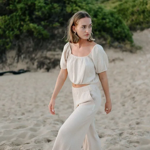 NORDLICHT NORDLICHT Damen Musselin Crop Top aus Bio-Baumwolle MAILIN, Natur, – Produktbild 1 von 4